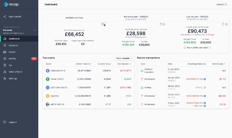 Recap dashboard